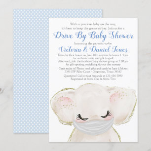 Baby Elephant met Masker Drive Door Baby shower Kaart