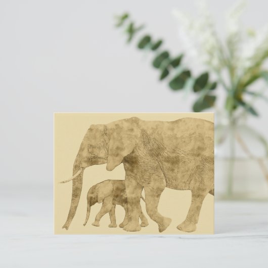 Baby Elephant met moeder Briefkaart (Staand voorkant)