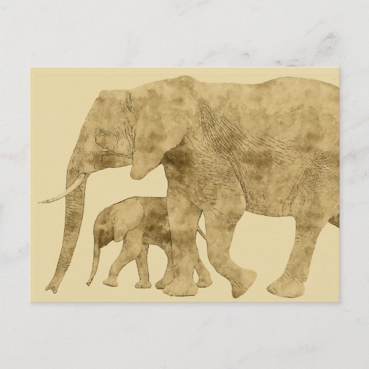 Baby Elephant met moeder Briefkaart (Voorkant)
