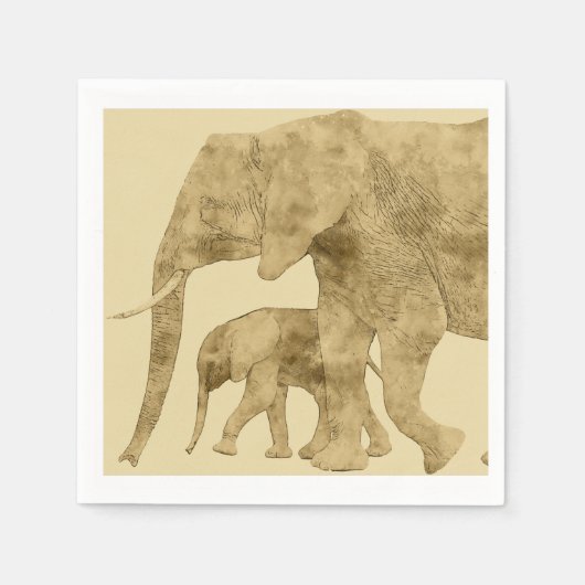 Baby Elephant met moeder Servet (Voorkant)