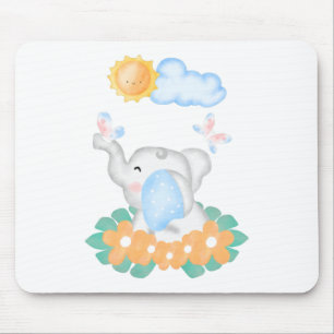 Baby Elephant met oranje bloemen Mouse Mat Muismat