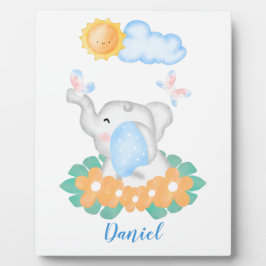 Baby Elephant met oranje bloemen Plaque Fotoplaat