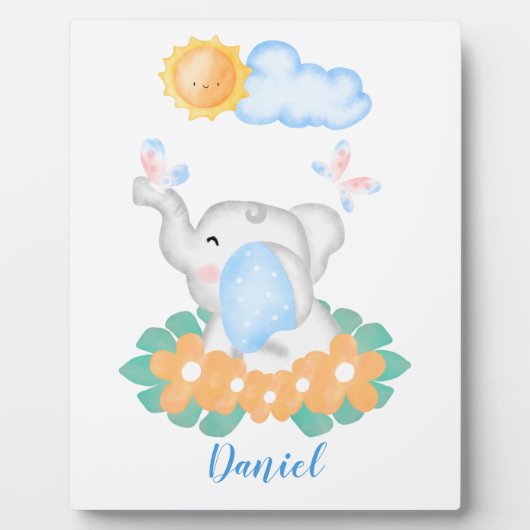 Baby Elephant met oranje bloemen Plaque Fotoplaat (Voorkant)