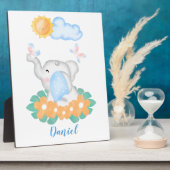 Baby Elephant met oranje bloemen Plaque Fotoplaat (Zijkant)