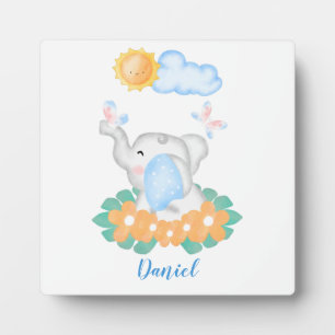 Baby Elephant met oranje bloemen Plaque Fotoplaat