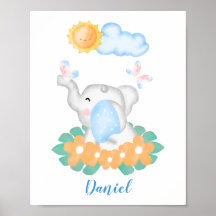 Baby Elephant met oranje bloemen poster