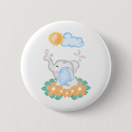 Baby Elephant met oranje bloemen Ronde Button 5,7 Cm (Voorkant)