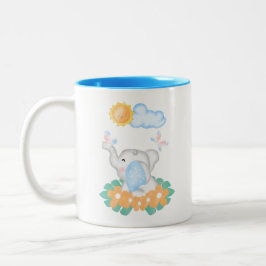 Baby Elephant met oranje bloemen Tweekleurige Koffiemok
