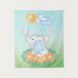 Baby Elephant met oranje bloemen Wandkleed