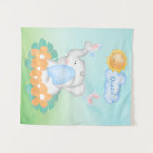 Baby Elephant met oranje bloemen Wandkleed (Voorkant (horizontaal))