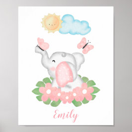 Baby Elephant met roze bloemen poster