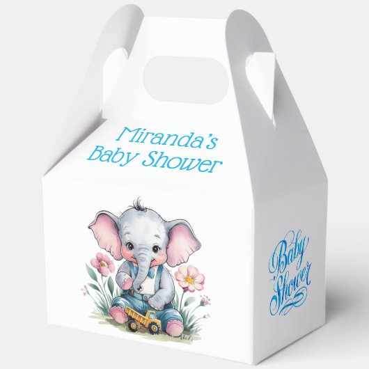 Baby Elephant met Truck Baby shower Bedankdoosjes (Achterkant)