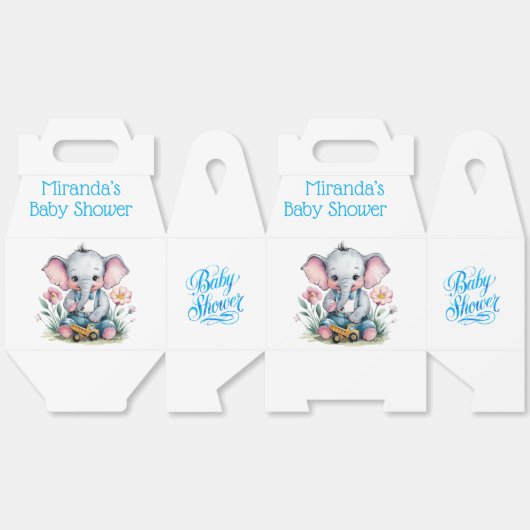 Baby Elephant met Truck Baby shower Bedankdoosjes (Ongevouwen)