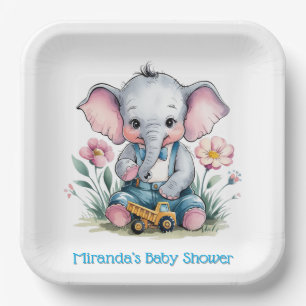 Baby Elephant met Truck Baby shower Papieren Bordje