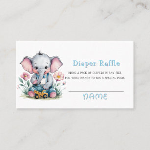 Baby Elephant met Truck Boy Luier Raffle Visitekaartje