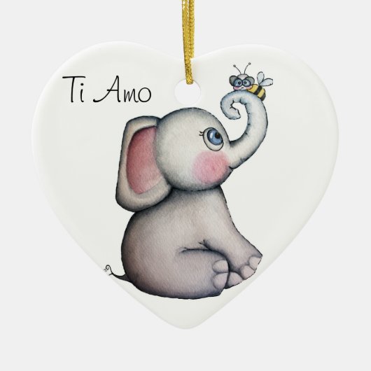 Baby Elephant met witte achtergrond bijenversierin Keramisch Ornament (Voorkant)