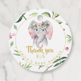 Baby Elephant Monogram Pink Floral Hartelijk dank Bedankjes Labels