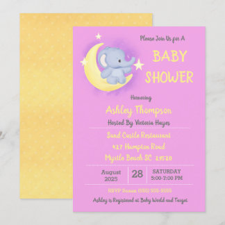 Baby Elephant Moon and Stars Baby shower Kaart