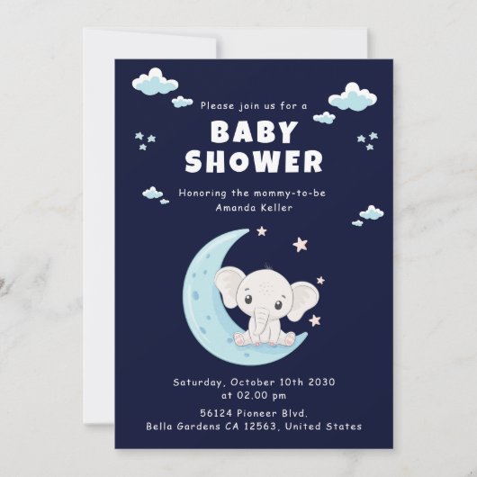 Baby Elephant Moon Baby shower Kaart (Voorkant)