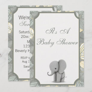 Baby Elephant Non Gender Baby shower Invitation Kaart