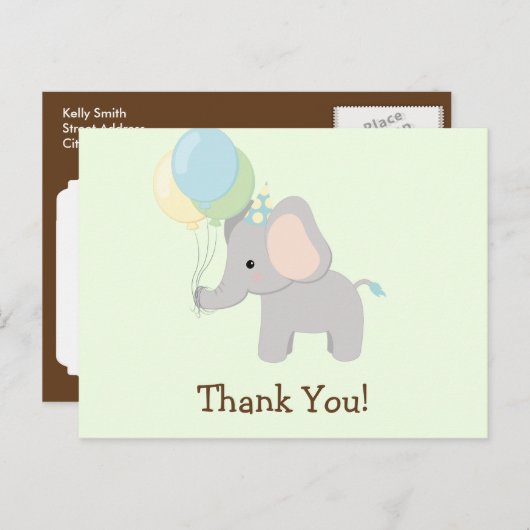 Baby Elephant; Oerwoud Animal Dank u Briefkaart (Voorkant / Achterkant)