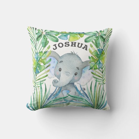 Baby Elephant Personalized Boy Oerwoud Safari Cute Kussen (Voorkant)