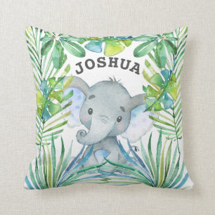 Baby Elephant Personalized Boy Oerwoud Safari Cute Kussen