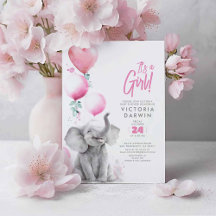 Baby Elephant Pink and Grey Cute Girl Baby shower