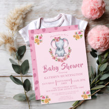 Baby Elephant Pink Boho Floral Baby shower