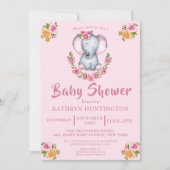 Baby Elephant Pink Boho Floral Baby shower Kaart (Voorkant)