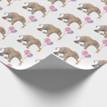 Baby Elephant pink & violet balloon Gift Wrapping