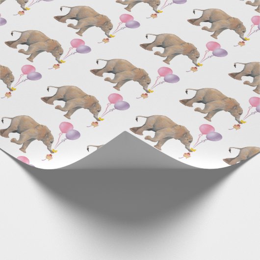 Baby Elephant pink & violet balloon Gift Wrapping Cadeaupapier (Hoek)