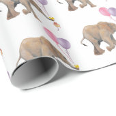 Baby Elephant pink & violet balloon Gift Wrapping Cadeaupapier (Rol Hoek)