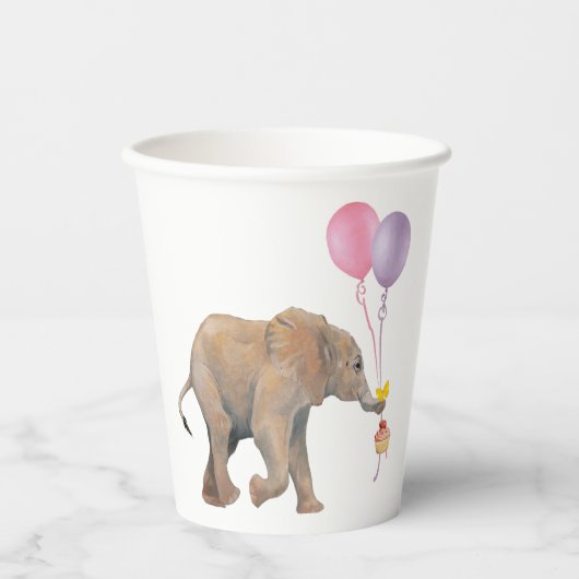 Baby Elephant pink & violet balloon Set x16 Papieren Bekers (Voorkant)