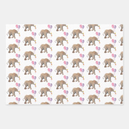 Baby Elephant pink & violet balloon Set x3 Inpakpapier Vel