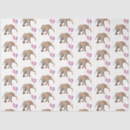 Baby Elephant pink & violet balloon Tissue Paper Tissuepapier (Voorkant)