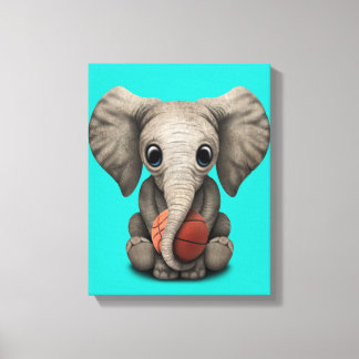 Baby Elephant Playing With Basketball Canvas Afdruk