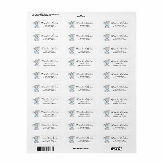 Baby Elephant Return Address Label (Full Sheet)