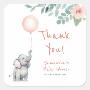 Baby Elephant Roze Baby shower Dank u wel Vierkante Sticker