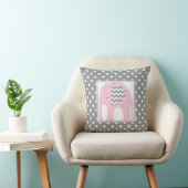 Baby Elephant | Roze en grijze Chevron Polka Dots Kussen (Stoel)