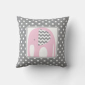 Baby Elephant | Roze en grijze Chevron Polka Dots Kussen (Achterkant)