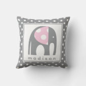 Baby Elephant | Roze en grijze pokadots Kussen (Achterkant)