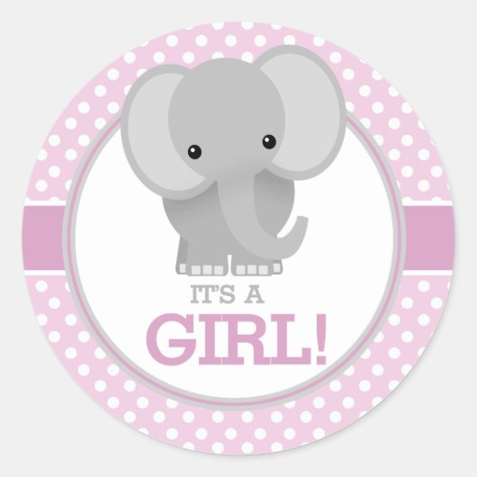 Baby Elephant (roze) Het is een meisje Ronde Sticker (Voorkant)