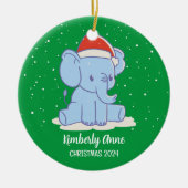 Baby Elephant Santa Kerstmis Snowy Winter Holiday Keramisch Ornament (Voorkant)