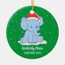 Baby Elephant Santa Kerstmis Snowy Winter Holiday Keramisch Ornament