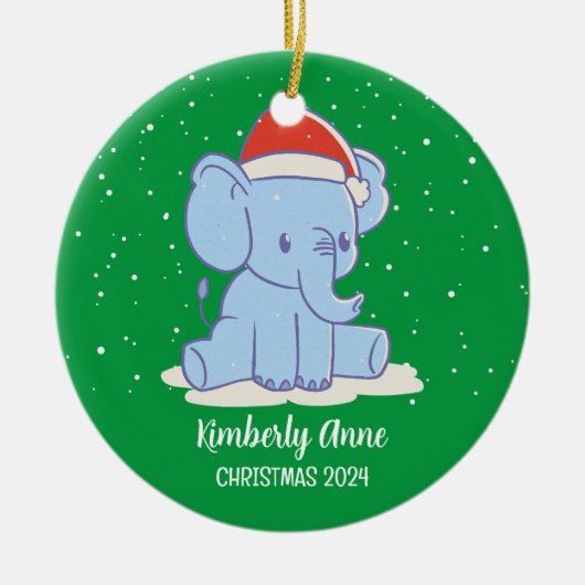 Baby Elephant Santa Kerstmis Snowy Winter Holiday Keramisch Ornament (Voorkant)