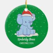Baby Elephant Santa Kerstmis Snowy Winter Holiday Keramisch Ornament (Achterkant)
