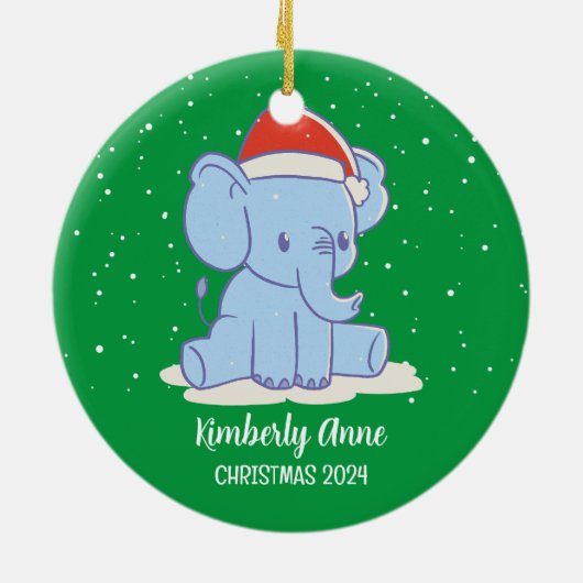 Baby Elephant Santa Kerstmis Snowy Winter Holiday Keramisch Ornament (Achterkant)
