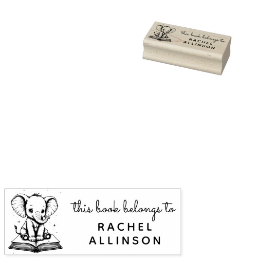 Baby Elephant Scholar Ex Libris Stamp Rubberstempel (Gestempeld)