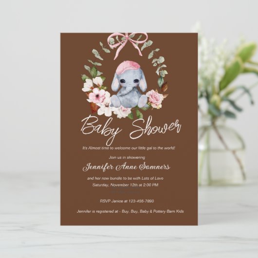 Baby Elephant Shower Invitation Aankondiging (Staand voorkant)